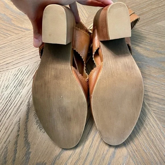 Nwot Brantano Leather Lace up Open Toe and Open Heel Caramel - Picture 9 of 16